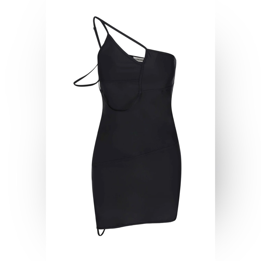 BALENCIAGA -  Asymmetric Black Bodycon Mini Dress